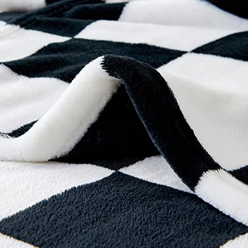 Image of BEDELITE Plaid Fleece Throw Blanket, Black & White Checkered 50x60 Throw