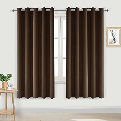 DWCN Wide Blackout Curtains for Bedroom Living Room 60 x 63 Inch Long Brown
