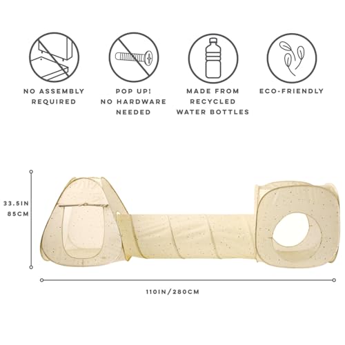 3 Sprouts Play Tent & Tunnel Set for Kids & Toddlers - 3-in-1 Pop Up Play Tent with Crawl Tunnel & Adventure Playhouse - Indoor Fun for Baby and Kids, for Boys & Girls - Terrazzo Beige