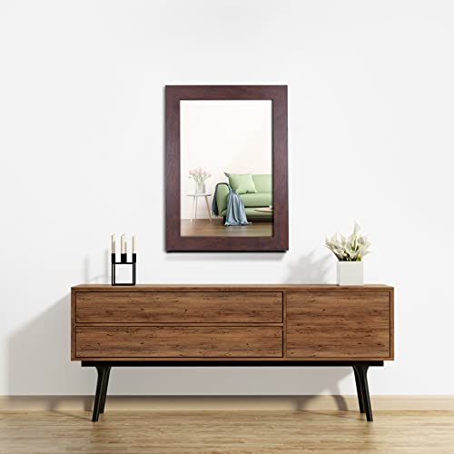 Image of Syndra Rectangular Mirror with Frame Rustic 20x28'' Wall Mounted Rustic Vanity Mirror with Large Wood Frame Farmhouse Bathroom Mirror, for Bedroom, Living Room, Entryway Wall Decor(Walnut)