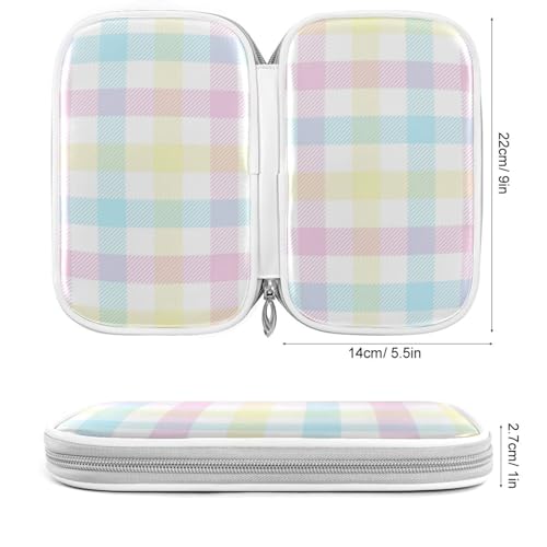 Image of Pastel Gingham Marble Pencil Bag Case Zipper Pencil Holder Organizer Stationary Pen Bag Cosmetic Makeup Bag Pouch Purse for School Office Supplies