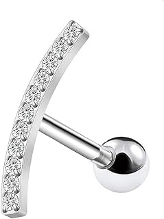 مجوهرات ثقب الاذن بتصميم قضيب مرصع - فضي