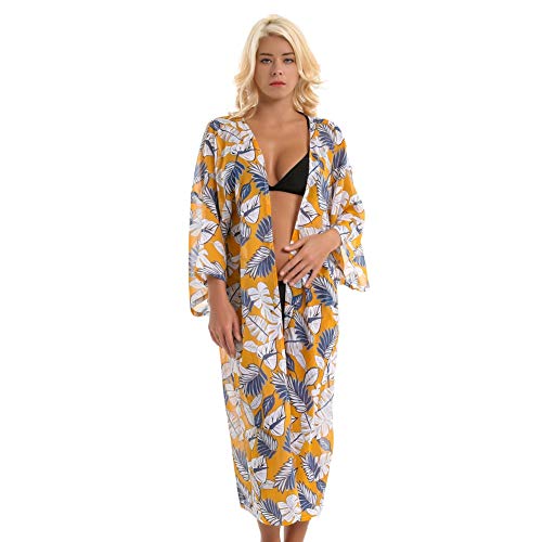 JHWSX For Mujer Cubre for Arriba Selva Tropical Canna Imprimir Kimono Rebecas de Gasa de protección Solar del Bikini Traje de baño Ropa de Playa de la Chaqueta Cover