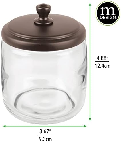 mDesign Ideal Cotton Pad Dispensers with Lid - Set of 2 - Practical Vanity Container for Cotton Swabs, Bath Salts, Cosmetics and More - Cosmetic Organiser Made of Glass - Clear/Bronze