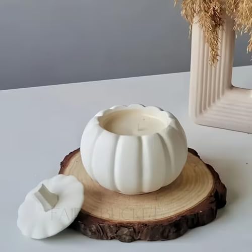 Image of Pumpkin Jar Scented Candle with Lid | Aesthetic White Pumpkin Ceramic Candle | Hand Poured Wax Candle for Home Decor, Festive Gifting & Cozy Ambience