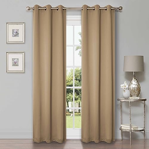 Superior Blackout Curtains, Room Darkening, Bedroom, Drapes, Kitchen, Living Room Window Accents, Sun Blocking, Thermal, 2 Pack, 6 Grommets, Solid Blackout Curtains, Set of 2, 42" x 84", Smoked Ash