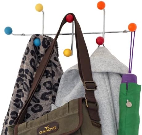 simplywire  Wall Mounted Coat Rack  8 Multi Colour Ceramic Hooks - Chrome