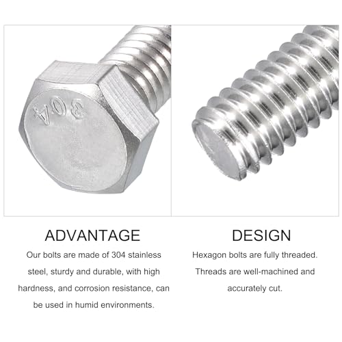 Image of METALLIXITY Hex Head Bolts (5 /16-18 x 1 inch) 20Pcs, 304 Stainless Steel 18-8, Fully Threaded, External Hex Drive, Plain Finish, Hex Head Screw Bolt, Silver