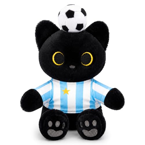 MUFEIRUO Argentina Soccer Black Cat Plush,Cat Stuffed Animal with Jersey