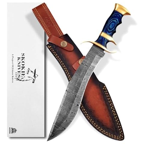 Damascus Steel Bushcraft | Damascus Knife | Survival Knife for Camping, Fishing | Perfect Knives for Men | Bowie Knife Made In USA | Kukri Machete | Hunting Knife With Sheath | 10 Inch Sharp Blade Cover