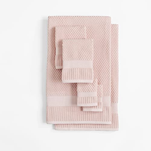 Ny Loft 100% Cotton Towel Set 6 Piece| Super Soft & Absorbent Quick-Dry 2 Bath Towels 2 Hand Towels And 2 Washcloths |Textured And Durable Cotton | Trinity Collection (6 Piece Set, Light Pink) #TOP2