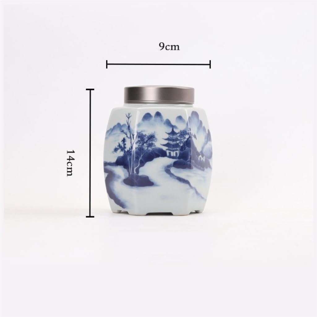 SONGCHAO Sugar Jar Retro Blue and White Ceramic Loose Tea Storage Jar Large Capacity Kitchen Nut Coffee Bean Cereal Sealed Jar Tea Canister
