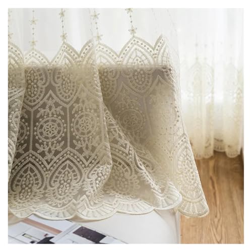 SUBLXPoten Cortinas con Encaje Cortinas de Encaje, Cortinas Tul for Ventana, Cortina Transparente Gasa Bordada Delicado for Sala Estar, Dormitorio, persianas Cocina(2.Hooks Top_W350XL265CM 1PC)
