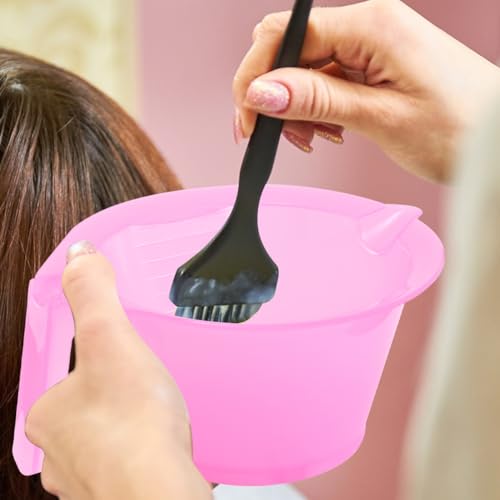 FOMIYES 3Pcs Pink Hair Dye Bowls with Handle Plastic Hair Color Mixing Tools for Salon and Home Use - Thumbnail 5