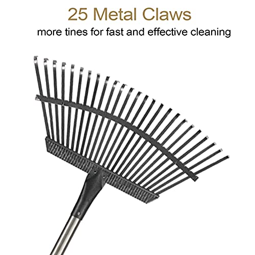 MIYA Leaf Rake 72 inch, Length Adjustable 18 Inch Wide 25 Claws Head Leaf Debris Rake, Leaf Removal Metal Rake for Yard Lawn and Garden