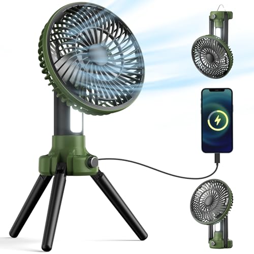VOSFEEL Ventilatore da Campeggio, 10400 mAh Ventilatori da Tavolo con Luce LED, Ventilatore...