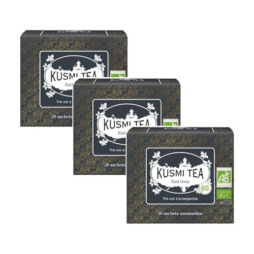 Kusmi Tea® | Earl Grey Tee Bergamotte | BIO-Schwarztee-Bergamotte-Geschmack | Mischung aus ausgewählten Schwarztees mit Bergamottengeschmack – 3 x 20 Filter (3 x 40 g)