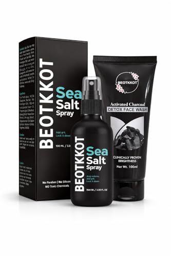 Image of Men's Daily Grooming Combo - Sea Salt Texturizing Hair Spray (100ml) + Activated Charcoal Face Wash (100ml) | Oil Control, Pollution Defense | No Paraben, No Silicone | For Oily Skin & Flat Hair