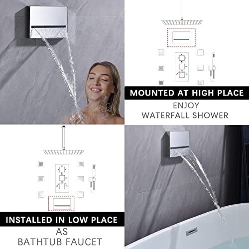 Zygolvq Waterfall Showerhead Tub Spout Fixtures - 1/2" Universal Wall Mounted Heavy Durable Metal Fixed Bathtub Faucet Without Shower Diverter, Bathroom Multiple Uses And Large Flow, Chrome #TOP2