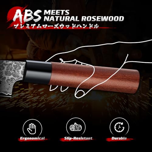 Image of Huusk Japanese Chef Knife 7 inch - Hand Forged Butcher Knife for Meat Cutting | VG10 Damascus Gyuto Chef Knives with Rosewood Handle, Meat Cleaver Boning Knife for Kitchen Cooking, Gifts for Men
