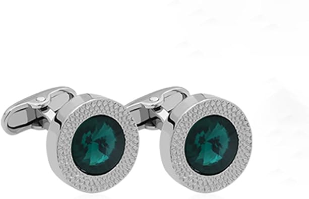 Round Crystal Gemstone Cufflinks for Men Women Classic Silver Mens Cufflink Jewelry Set for Business Wedding Party Formal Events Daily Tuxedo Dress Shirt Accessories