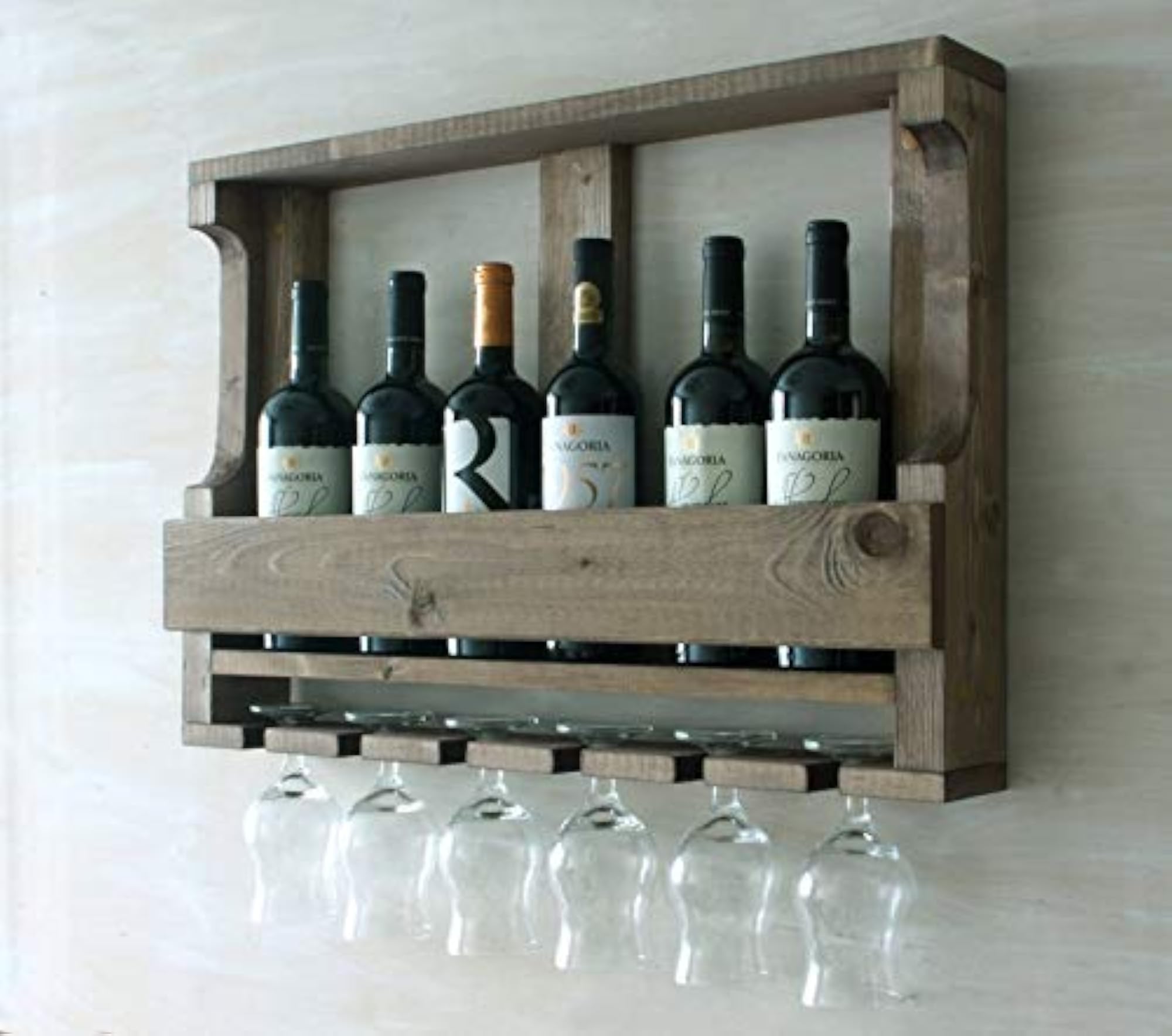 Wooden Wall Hanging Bar Cabinet, Walnut Finish