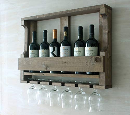 OGESTA Wooden Wall Hanging Design Bar | Bar Cabinets for Home | Mini Bar for Home | Solid Wood Make Wine Storage Cabinet with Glass Hanging Space-Walnut Finish 2