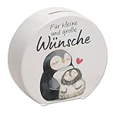 Pinguin Mutter und Kind Spardose mit Spruch Für kleine und große Wünsche Liebevoll Sparen für Sohn Tochter Familienherz Taschengeld-Liebe