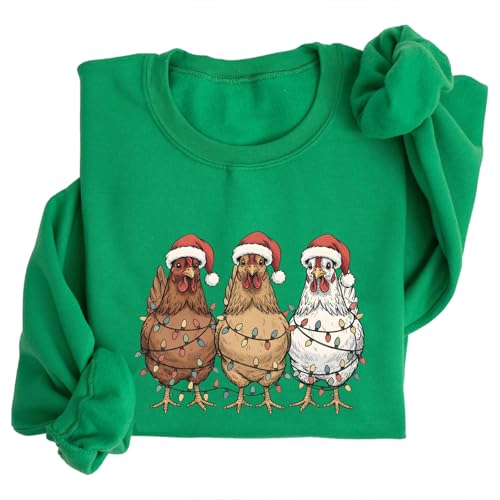 Image of TONGCHEN Christmas Chicken Santa Sweatshirt for Women (US, Alpha, Large, Regular, Regular, Green)