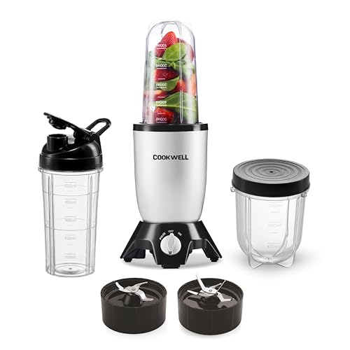 Image of Cookwell Bullet Mixer Grinder (3 Jar, 2 Blade, Silver) - Copper, 600 Watts - 2 Year Warranty