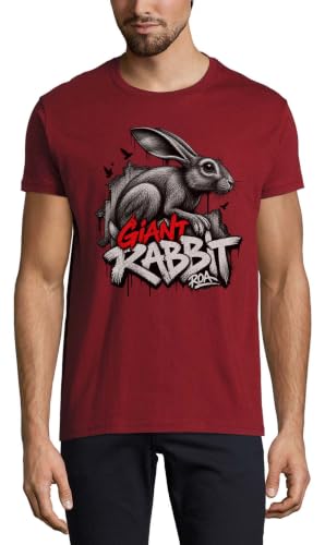 Image of Black and White Giant Rabbit Drawing Crew Neck Cotton Men's T-Shirt Bordeaux Small