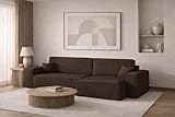 Kaiser Möbel   Ecksofa mit Schlaffunktion und Bettkasten, Schlafsofa mit Bettzeugbehälter, Wohnlandschaft L Form, Klappsofa, Relaxsofa, Cordstoff, Bequemes Couch für Wohnzimmer, BEST XL, Braun, Rechts