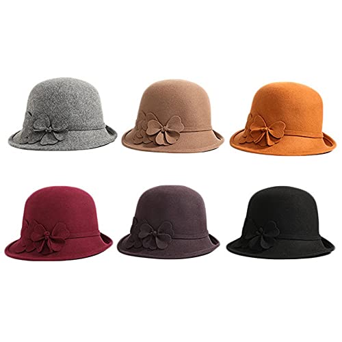 Yzyff Women Winter Hats Elegant Ladies Fedoras Retro Collapsible Soft Knit Wool Cloche Hat Bucket Flower (Color : A) #TOP3