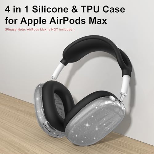 Image of Silicone Case Cover for AirPods Max 2 /AirPods Max Headphones(Glitter Black) | Clear Soft TPU Ear Cups Cover /Ear Pad Case Cover /Headband Cover for AirPods Max,Transparent Accessories for Apple AirPods Max