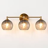 Tribesigns 3-Light Bathroom Light Fixtures, Modern Vanity Light with Grey Glass Shade, Bathroom Wall Sconce for Mirror Living Room Kitchen Hallway Porch, E26 Base, Bulbs Not Included (Gold)