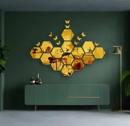 Smile More Hexagon with 10 Butterflies Silver Hexagon Mirror Wall Stickers, Mirror Stickers for Wall, Acrylic Mirror Wall Decor Sticker, Wall Mirror Stickers, Hexagonal Mirror Wall Sticker (Golden) (B0DJ5PZ7NM) Amazon Price History, Amazon Price Tracker