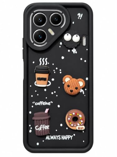 Image of Bintage Back Cover Compatible ForTecno Pova 7 5G | Cute 3D Taddy Ball Bear Milk Cake Coffee Silicon Case Full Body & Camera Protection - Black