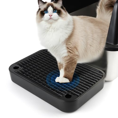 Litter Box Step, Cat Step/Ramp/Catcher with Filter Function, Easy to Clean, Ideal for Kitten & Elderly Cats (Black)
