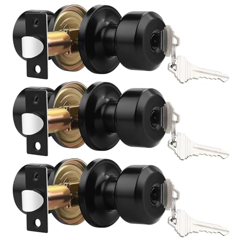 Probrico Black Door Knob Keyed Like Door Knob with Lock Interior/Exterior Door Knob Front Door Knobs Locking with Same Keys 3 Pack