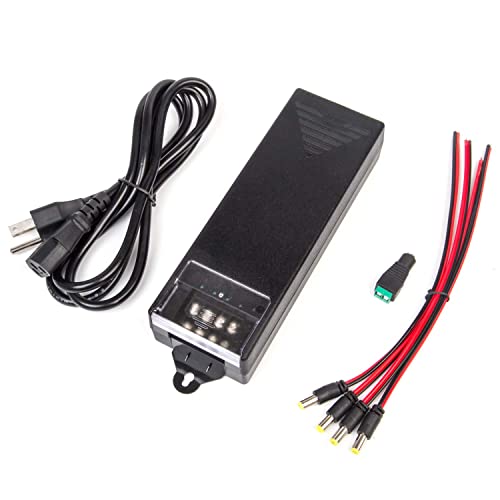 Xenocam 4 Channel CCTV Camera Power Supply 5 Amp Distribution Power Supply 90V-264VAC Input to 12V-13.8VDC Output Security Camera Power Adapter with PTC Fuse Cover