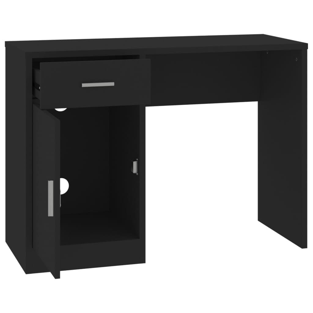 Scrivania Nero in Legno Ingenerizzato 100x40x73cm con Cassetto e Anta per Ufficio Studio Casa Smartworking Postazione PC Gaming Salvaspazio e Organizzazione