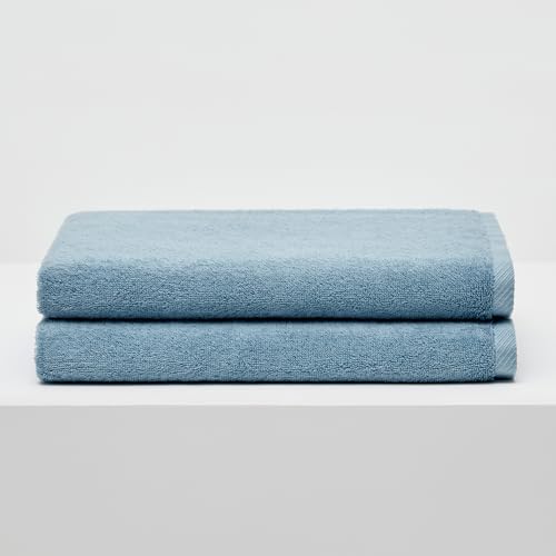 NELPANDA クラシック バスタオル 高級綿 エジプト綿100％ コットン 日常を贅沢に ホテル仕様 甘撚り 厚手 ふわふわ 耐久性 毛羽落ち少ない ギフト 選べる4色（ブルー, バスタオル 2枚セット）