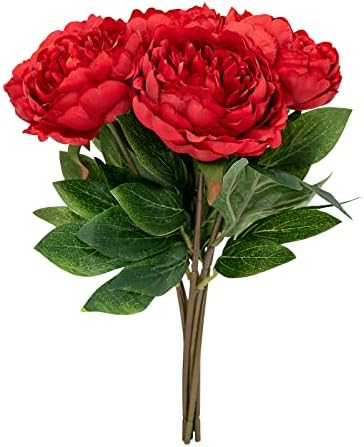 Softflame Artificial/Fake/Faux Flowers - Peony Red 6PCS for Wedding, Home, Party, Restaurant (850909)