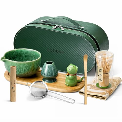 Kit Matcha Cérémonie 10 Pièces avec Sac de Transport – Set Matcha Complet avec Fouet Matcha Bambou, Verre Matcha et Accessoires – Kit Traditionnel pour Préparer le Thé Matcha – Idée Cadeau