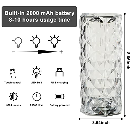 Oneokro Rose Crystal Diamond Table Lamp, Rgb Touch Control Bedside Crystal Rose Lamp, 16 Color Changing Creative Romantic Rose Acrylic Led Crystal Table Lamps For Bedroom Living Room, Kids Room #TOP5