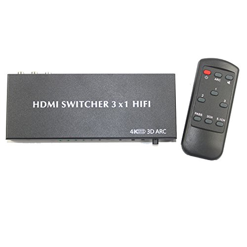 BSTUOKEY HDMI V1.4 Switcher HiFi 3 in 1 Out HDMI Audio Extractor Splitter with Audio Output Stereo Optical SPDIF RCA L/R Audio Out 4K 3D 1080P