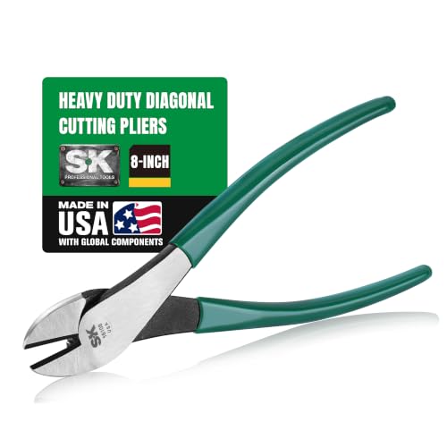 SK Tools USA 8-Inch Side Cutters, Diagonal Cutting Pliers, Wire Cutters