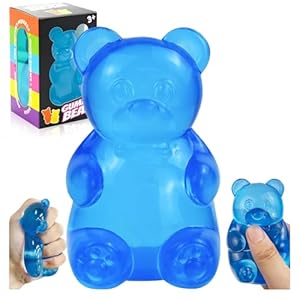 Gummy Squishy Bear Fidget , Squeeze-and-Play Sugar Filled Sensory Fidget Stress Balls, Stress Relief Slow Rise Squishy for Autism, ADHD, Gifts Party Favors(Blue)