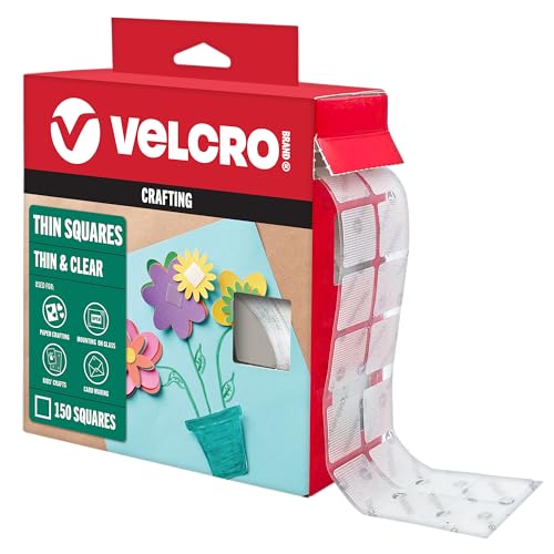 Velcro Brand VEL-40064-USA Thin Clear Dots With Adhesive, Square | 150Pk, Mounting Squares | Double Sided Tape cover