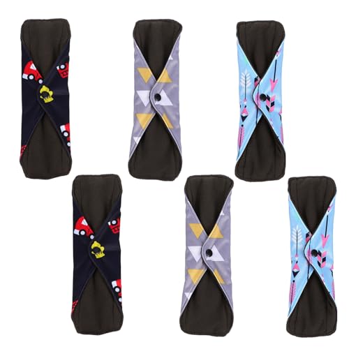 TEHAUX Toallas Sanitarias De Tela Reutilizables 6 Piezas Tamaño Medio Bambú Absorbentes Ecológicas Para Uso Diario y Viajes Protección Femenina Saludable